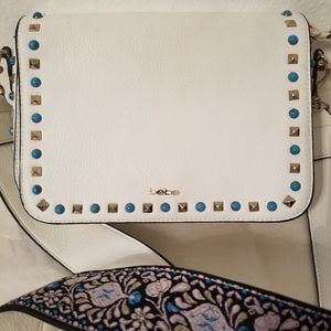Bebe white and turquoise crossbody